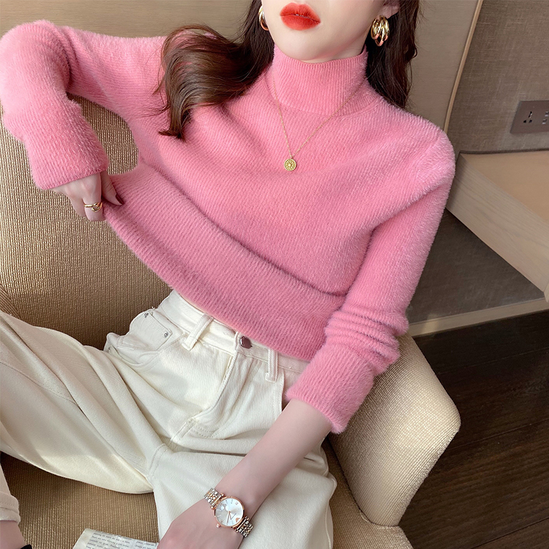Mink Velvet Sweater for Women, Autumn and Winter, Pink, Fleece-Lined, Thickened, Half-High Collar, Integrated Velvet Base Layer, 2026 New Style Top Mink Velvet Sweater for Women, Autumn and Winter, Pink, Fleece-Lined, Thickened, Half-High Collar, Integrated Velvet Base Layer, 2026 New Style Top