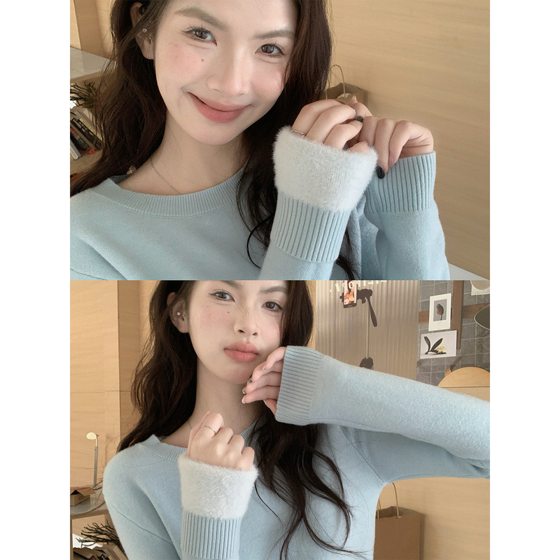 Women's Sweater 2026 New Popular Style Outerwear Knitted Sweater with Fleece and Thickened Blue Base Shirt for Winter Layering Top Women's Sweater 2026 New Popular Style Outerwear Knitted Sweater with Fleece and Thickened Blue Base Shirt for Winter Layering Top