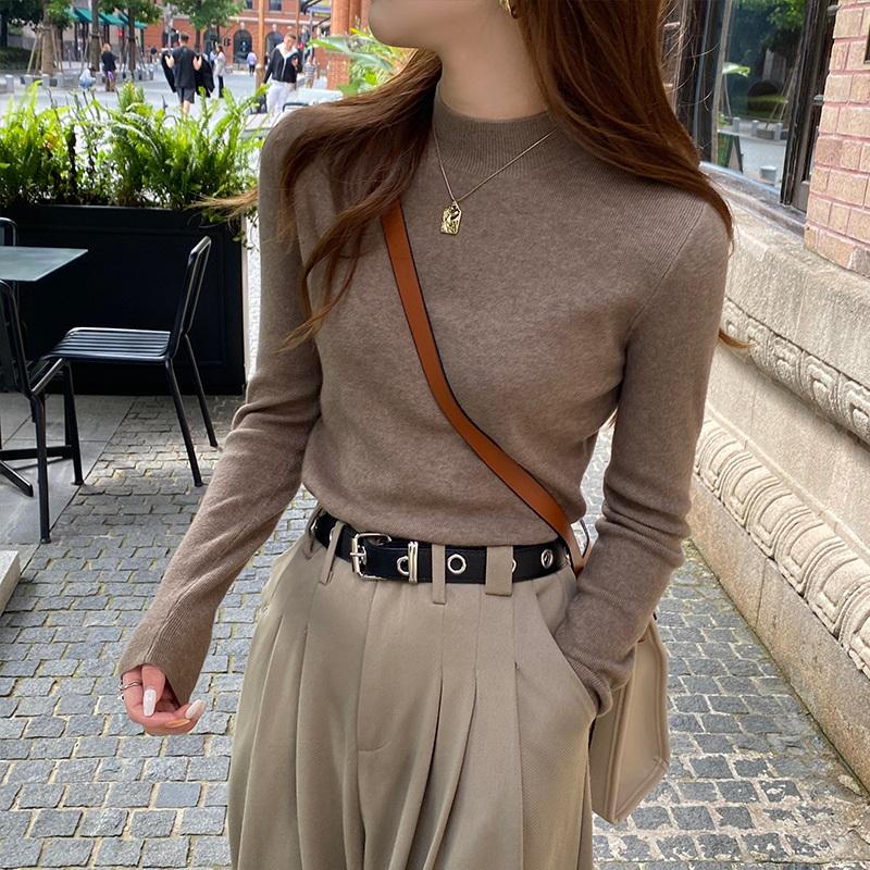 Women's Base Layer Shirt 2026 New Spring Outfit with a High-End Feel, Half-High Collar Sweater for Layering, Wool Knit Spring and Autumn Top