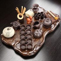 Purple sand tea set set Small set split simple tea tray Drain tray Tea table Kung Fu ceramic teacup set tea sea