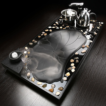 Natural whole black gold stone tea tray Running water atomized tea table Simple modern tea sea Automatic integrated large tea tray