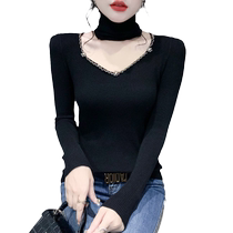 Halterneck v-neck bottoming shirt for women in autumn and winter western-style inner turtleneck sweater design niche temperament trendy knitted top