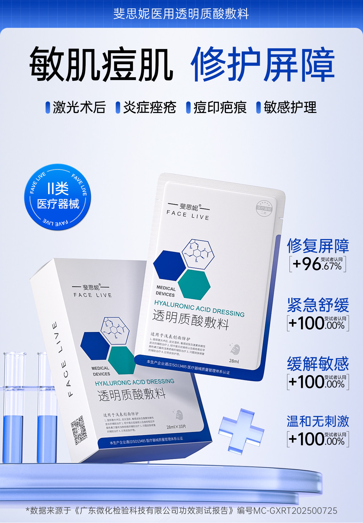 【香港直邮】 斐思妮 医用透明质酸敷料 28ml×5片 Ⅱ类医疗器械 激光术后修护 炎症痤疮 痘印疤痕 敏感肌适用 无外盒
