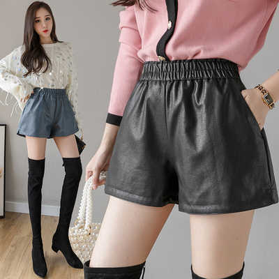 秋冬新款宽松休闲皮裤女高腰阔腿裤