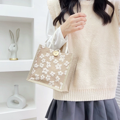 Модная льняная сумка для выхода на улицу, брендовая свежая сумка через плечо, ланч-бокс, банка для хранения, коллекция 2023, японские и корейские, сумка для еды