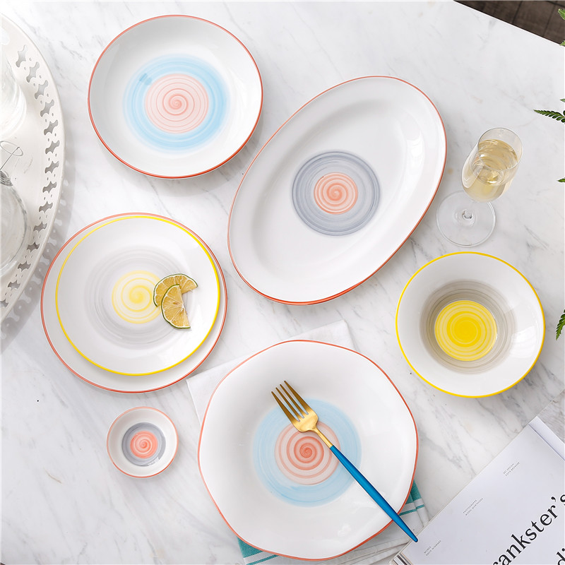 Rainbow Japanese household creative net red cute plate plate Dumpling plate plate Western steak plate Fish plate