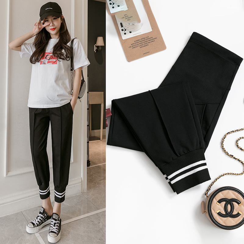 Pregnant women wear pants in spring and summer thin casual nine-point pants Pregnant women wear abdominal pants cigarette tube pants outside the sweatpants tide mom