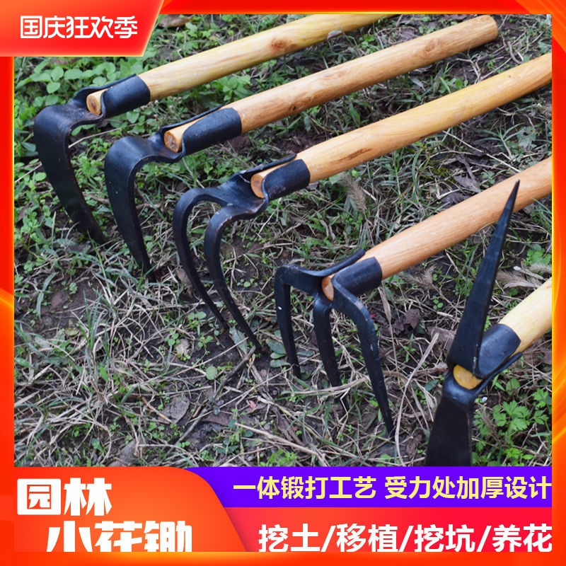 Garden wood handle small hoe weeding vegetables digging the ground to turn the ground sharp hoe small rake gardening tools agricultural tools