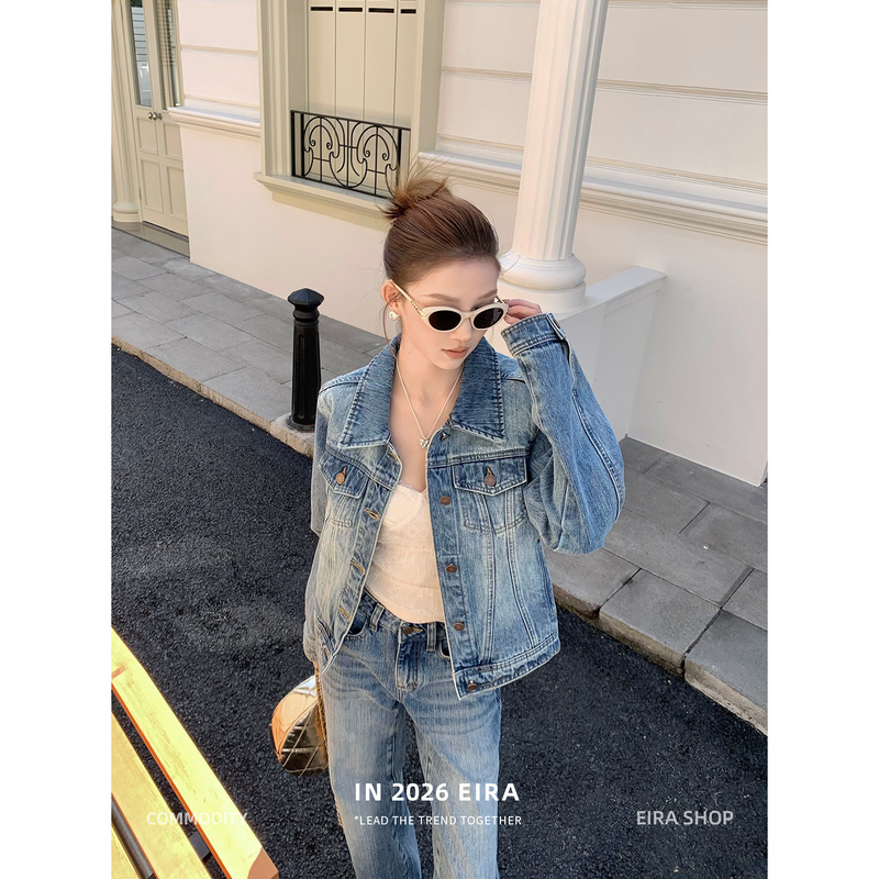Jupiter Eira Philadelphia Era Retro Shoulder-Length Jacket and Low-Waisted Straight-Leg Pants Two-Piece Set Autumn Denim Suit Jupiter Eira Philadelphia Era Retro Shoulder-Length Jacket and Low-Waisted Straight-Leg Pants Two-Piece Set Autumn Denim Suit