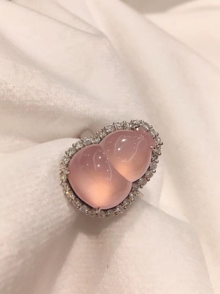 Ice violet natural jadeite ring gourd inlaid with 18k gold women's diamond A goods bare stone ring face egg face