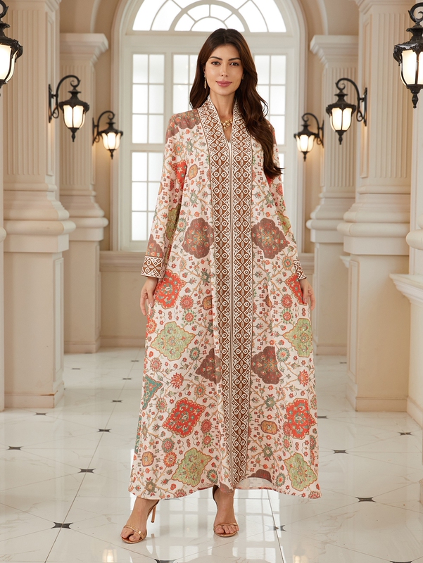 New Ethnic Style Fashion Casual Vacation Loose Printed Long Dress Loose Printed Dress