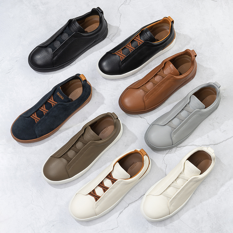 High-End Men's Genuine Leather Casual Sneakers, Slip-On, Fashionable and Trendy Men's Shoes, Sneakers