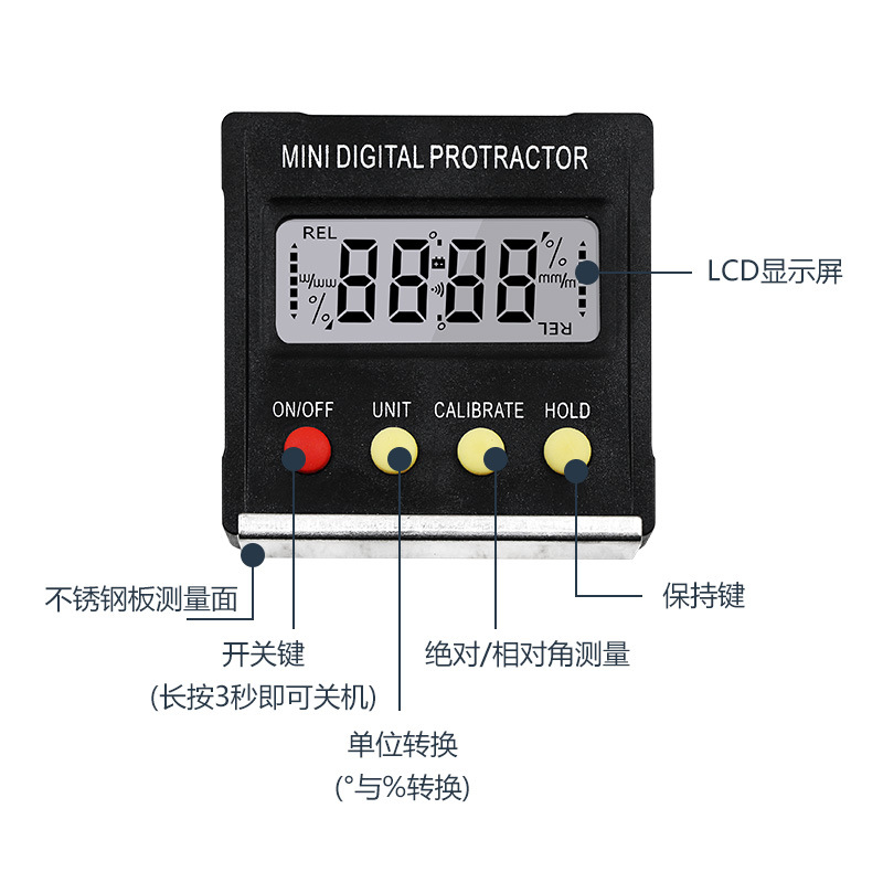 Multifunctional angle ruler digital display case black mini electronic inclinometer Industry measuring ruler Protractor level meter