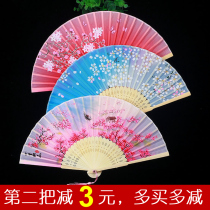 Hanfu fan childrens cheongsam folding fan retro style summer cloth cover summer Hanfu accessories handheld childrens small silk fan