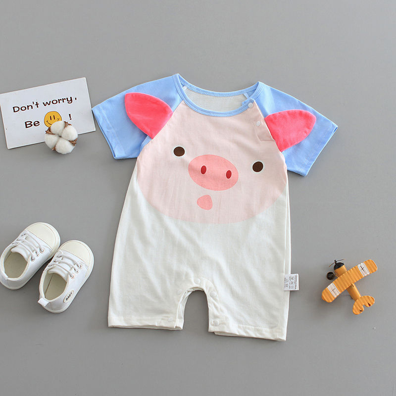 Bé jumpsuit mùa hè 0-3 quần áo sơ sinh bông 6-12 nam và nữ bé kaki ngắn sleeveth mỏng phù hợp với leo núi dễ thương