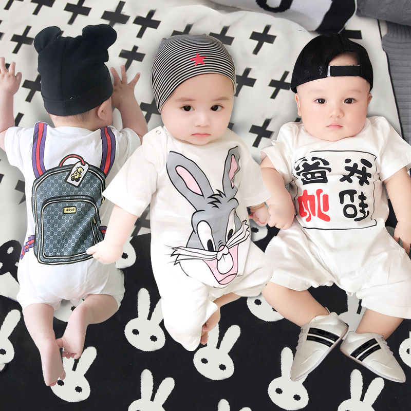 Bé ngắn tay jumpsuit bông nam trẻ sơ sinh mùa hè váy 6 quần áo ha 3 tháng 0 tuổi 12 mỏng