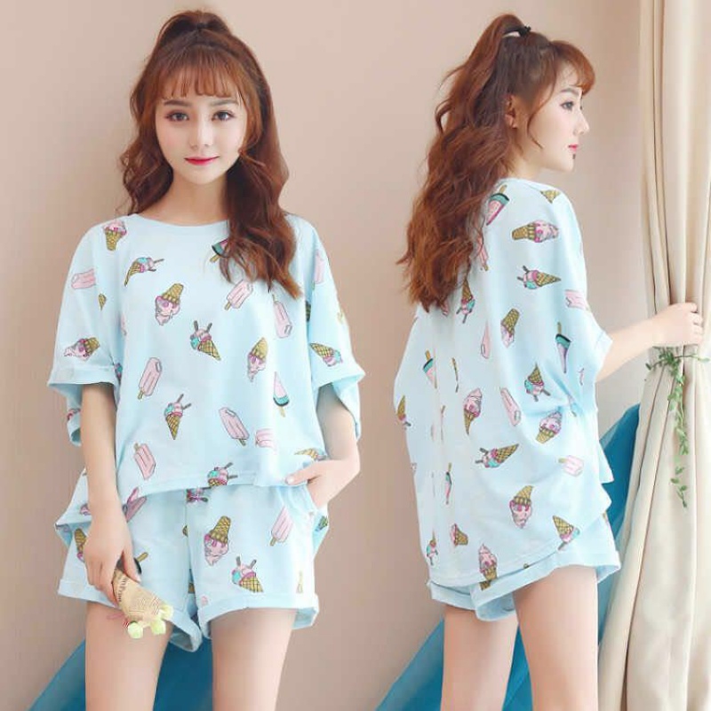 Pajama cô gái mùa hè cô gái pajama ngắn sinh viên tay áo quần short dễ thương pajama phù hợp với gia đình phụ nữ mùa hè của