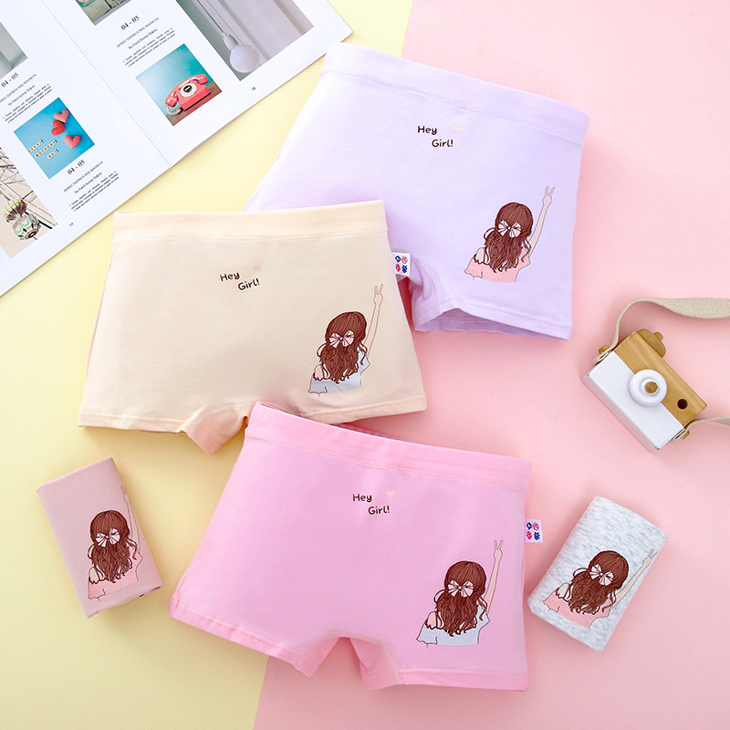 Teenage Girl Pants Pure Cotton Flat Corner Junior High School High School Girl Adolescence Girl 18-year-old all-cotton CUHK Scout Cartoon Four-corner Pants