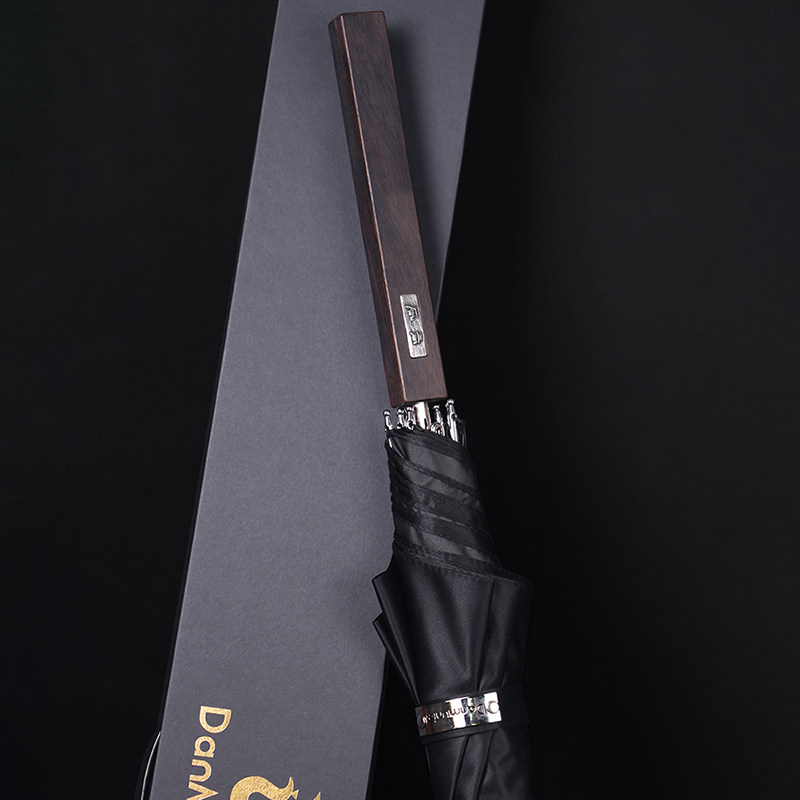 Square sandalwood long handle umbrella men's wind-resistant car automatic umbrella retro business wind large high-end sense umbrella customization