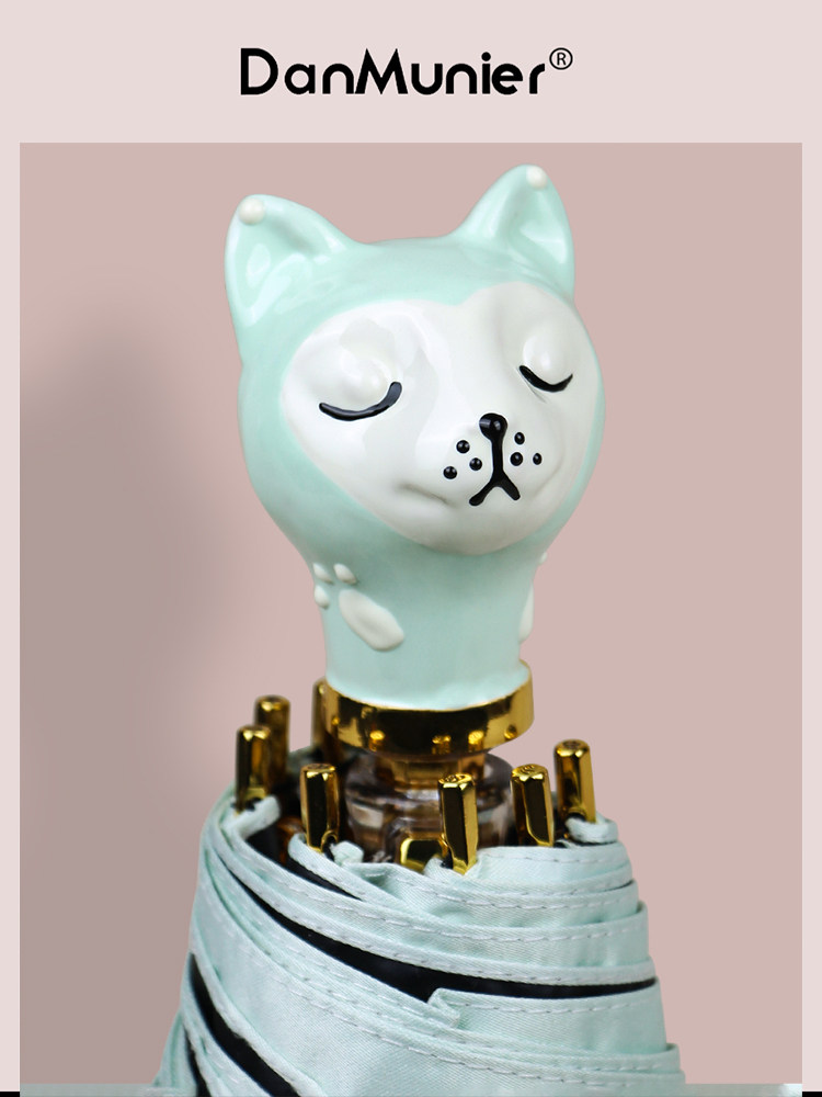 DanMunier Cat Umbrella High-value Umbrella for Girls Small and Foldable Personalized Sunny and Rainy Dual-purpose Five-fold Umbrella