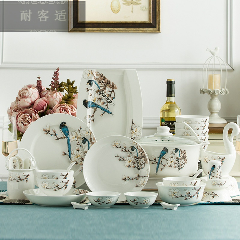 Hold to guest comfortable jingdezhen bowls of ipads disc suit ceramic tableware suit Chinese style household use plate tableware