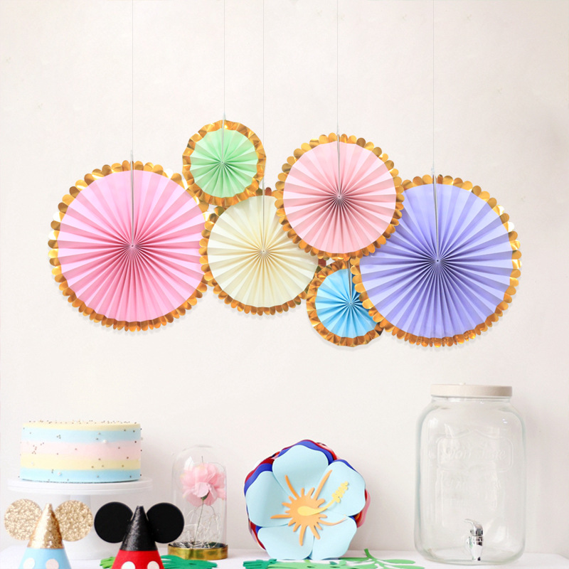 Good fruit kindergarten decoration paper fan flower birthday party hotel wedding arrangement Lahua shopping mall shop window creative