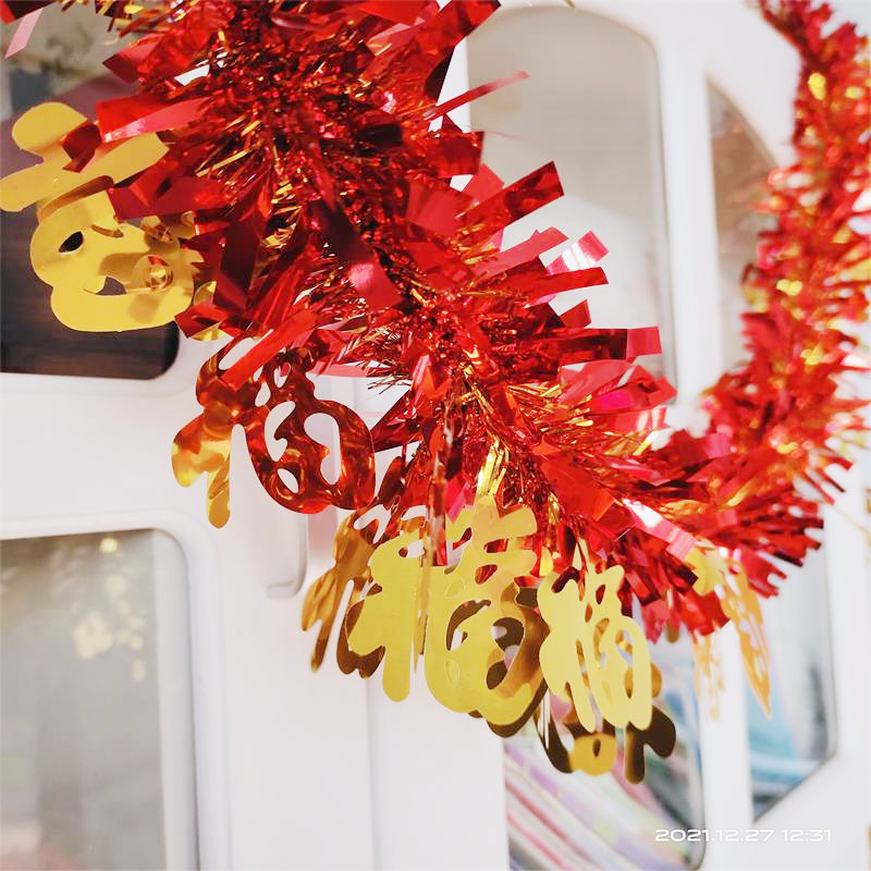 New Year decoration pull flower color strip ribbon fu word fur strip shop mall birthday star hanging ornament school classroom layout