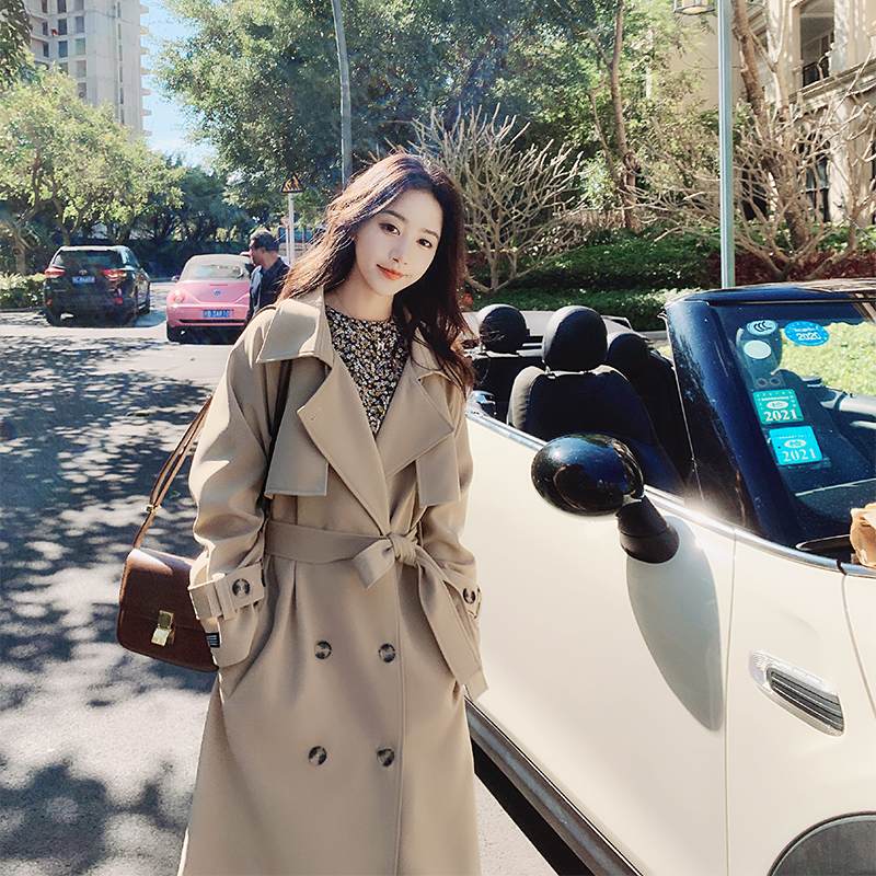 Khaki trench coat women's spring and autumn mid-length 2021 early autumn new loose Korean version casual temperament coat