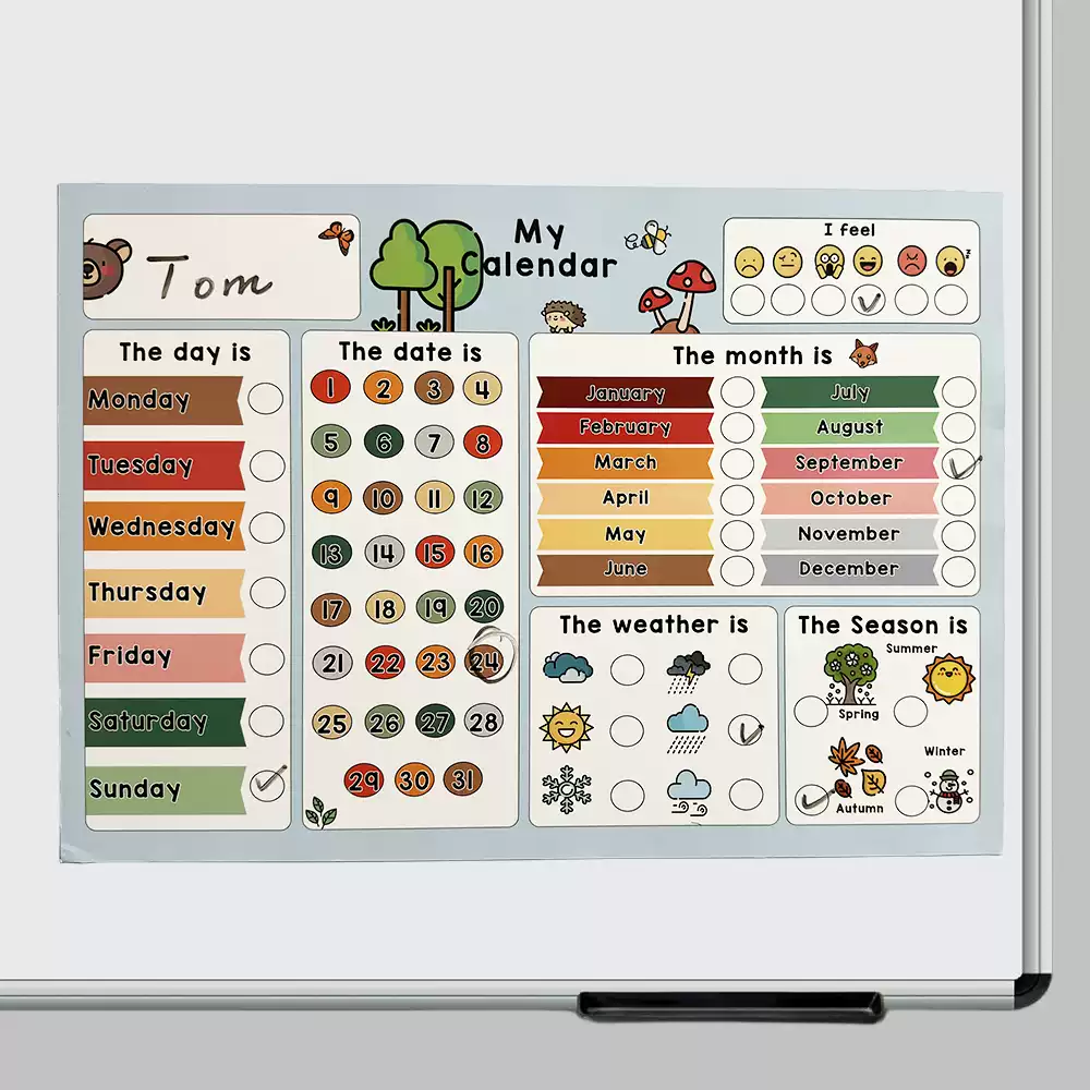 儿童磁性天气日历挂历板英文DIY白板墙贴日期星期月份宝宝认