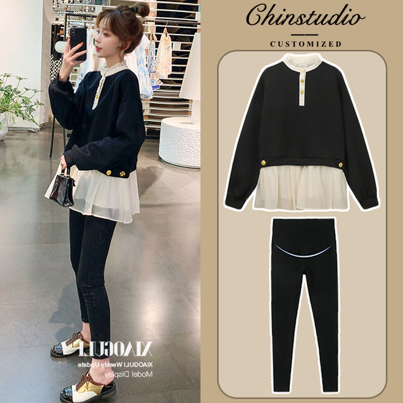 Pregnant women spring clothes Internet celebrity suit fashion two-piece set spring and autumn new foreign style maternity dress high-end top