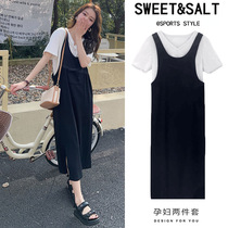 Maternity summer dress net red suit mid-pregnancy going out fashion summer maternity dress suspenders skirt summer