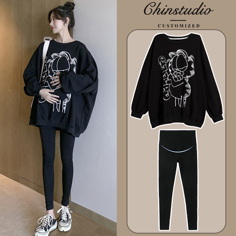 Pregnant women spring suit fashion style going out net red two-piece suit foreign style maternity dress spring and autumn new top cover buttocks