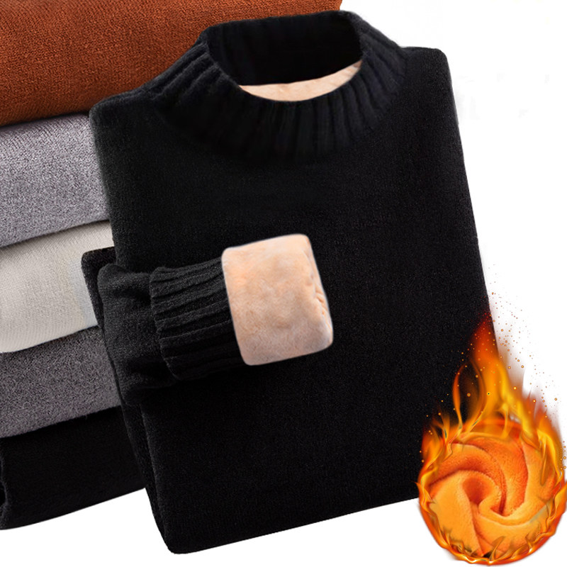 Half turtleneck sweater men's plus velvet thickened middle collar Korean version of the trend of self-cultivation in autumn and winter men's warm bottoming sweater