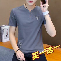 Mens short sleeve T-shirt 2021 new Chauffes pure cotton v collar Body Summer Mens Clothing Ice Silk Slim Fit