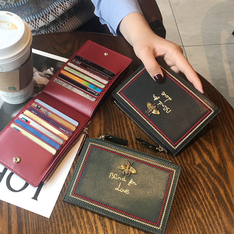 Card holder female compact ultra-thin multi-card leather 2022 new net red large-capacity fashion wallet all-in-one anti-degaussing