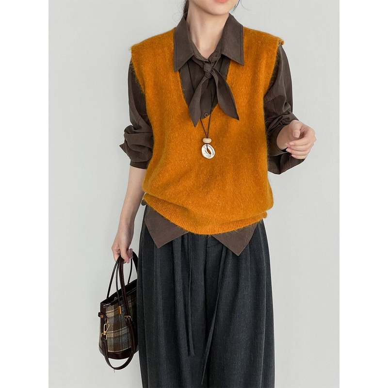 Pumpkin Orange 2026 Internet-Famous Trendy Vest for Women, Knitted Sleeveless Vest, Japanese Retro Layered Sweater Vest Pumpkin Orange 2026 Internet-Famous Trendy Vest for Women, Knitted Sleeveless Vest, Japanese Retro Layered Sweater Vest