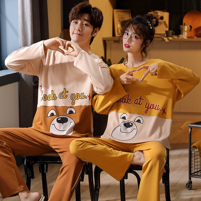 Couple pajamas male cotton long sleeved spring and autumn two sets of ladies pajamas cartoon cute leisure home dress to wear