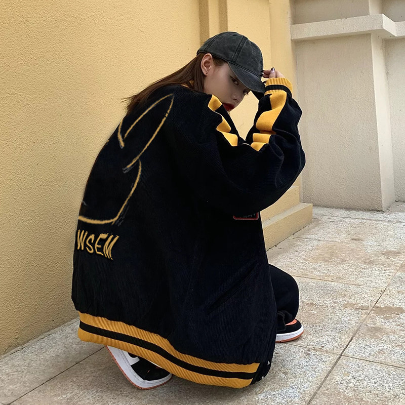 Coat 2020 New Men's Autumn Winter All-match National Trend Black Rabbit Print Loose Jacket High Street Baseball Clothing Mens