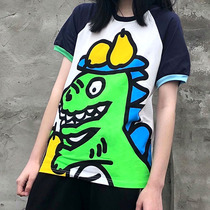 National tide T-shirt women 2020 Summer dinosaurs let pear print round neck short sleeve ins Japanese tide Joker loose couple dress