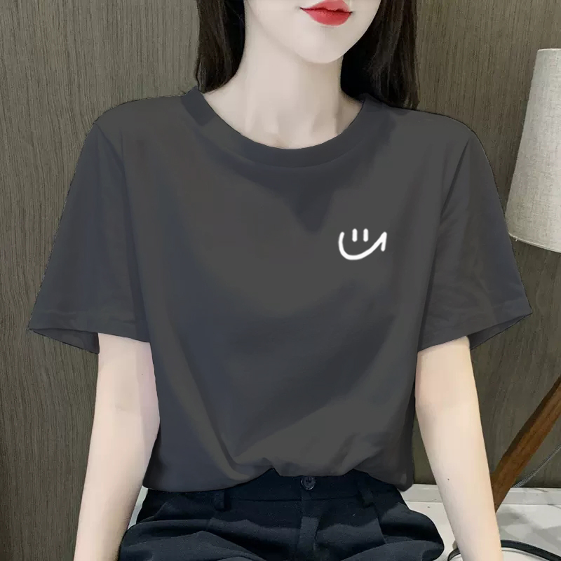 Gray Short-Sleeved T-Shirt for Women, Summer 2026 New European Style, Black Loose-Fitting, Stylish, High-End Half-Sleeve Top