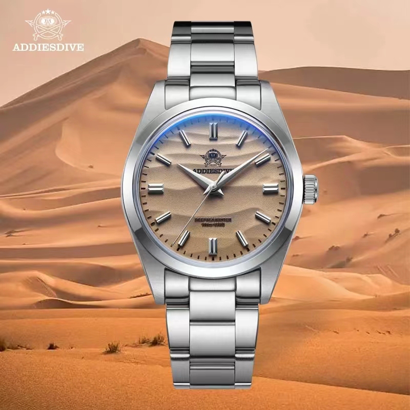 Trendy Men's Premium Business Version Luxury Niche Watch with Stainless Steel Band, High-Quality 3D Desert Dial, Bubble Mirror Watch 36mm