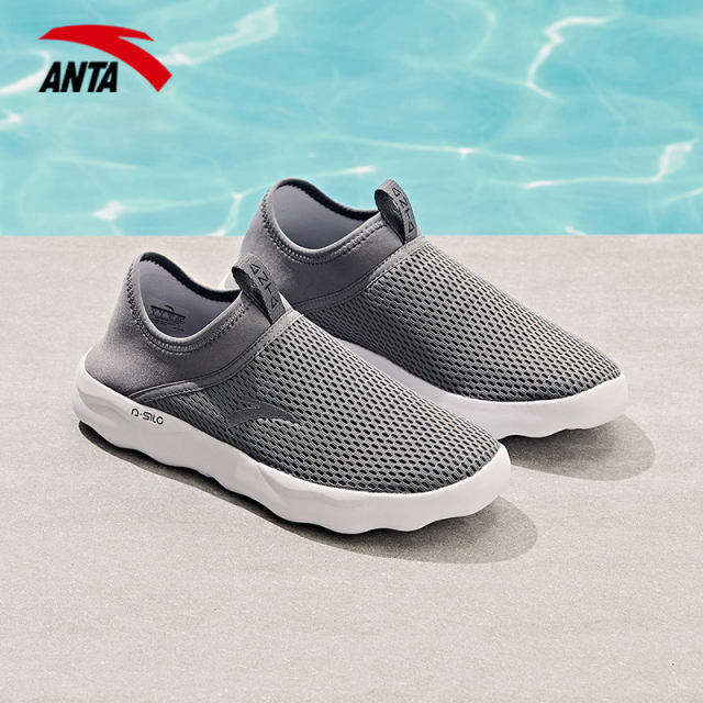 ANTA Men's Shoes Mesh Sports Shoes 2024 Summer Official Men's Breathable Mesh Shoes Slip-on Lazy Casual Shoes