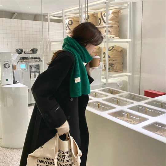 Mqvq Mars Green Scarf Women's Autumn and Winter Korean Easiest for Match Solid Color Knitted Couple Scarf New Year's Christmas Gift