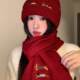 Mqvq Cute Dachshund Hat and Scarf Two-Piece Set Embroidered Red Woolen Hat Christmas and New Year Scarf for Girlfriend