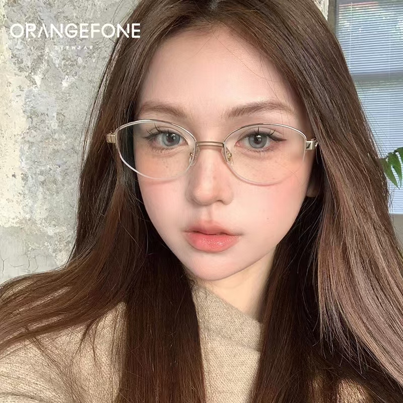 Retro Old Money Style Gold Wire Half-Frame Glasses for Women, Suitable for Prescription Lenses, Metal Oval Frame, Makeup-Free Look Essential Eyeglass Frame