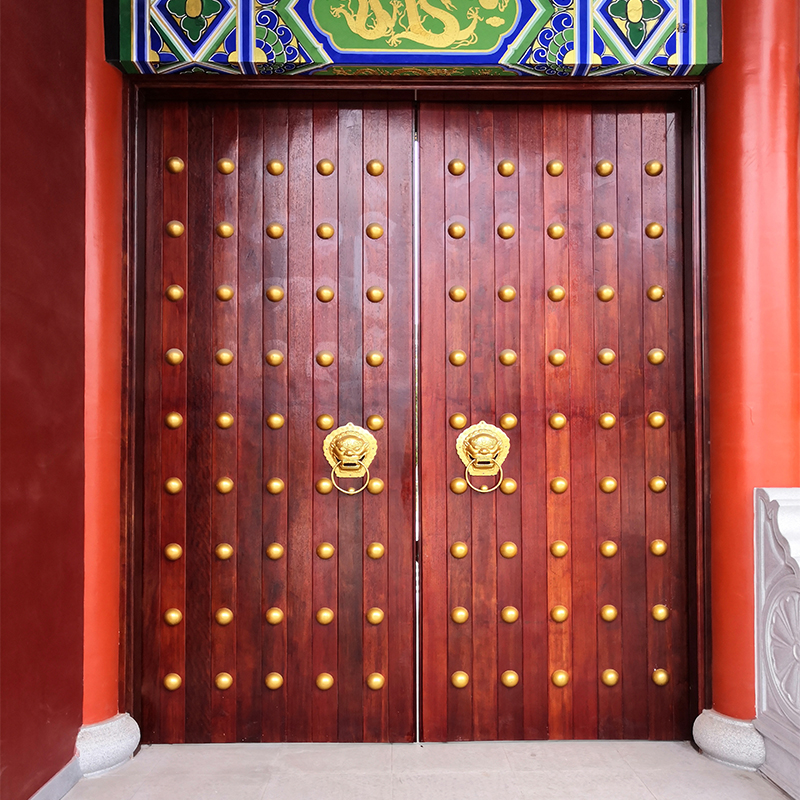 Dongyang woodcarving Chinese style antique solid wood gate rural courtyard villa retro wall double open gate log entry