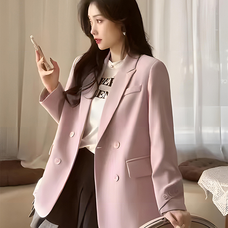 Pink Blazer for Women, Spring and Autumn, Korean Style, British Style, Casual Design, Petite Short Blazer Top