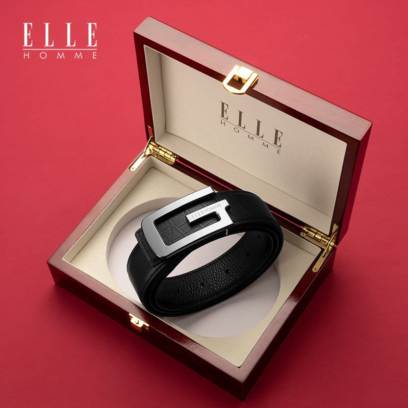 Elle belt men's leather anti - allergic belt 2023 new bull skin luxury brand men's smooth button