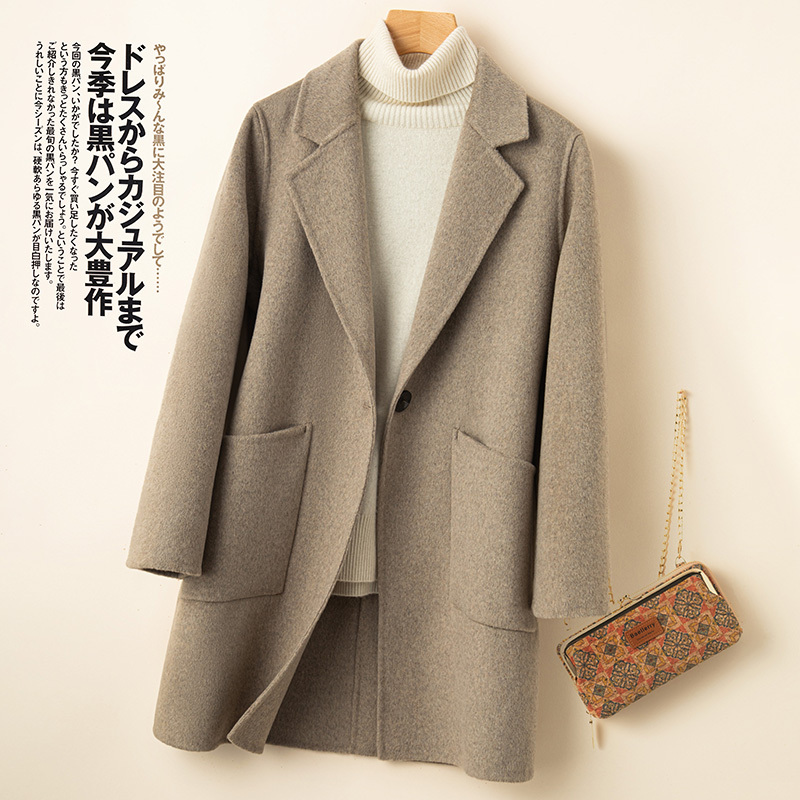New Double-Sided Woolen Coat for Women, Mid-Length, High-End Pure Wool, Petite Woolen Jacket, Korean Style Mother's Wear