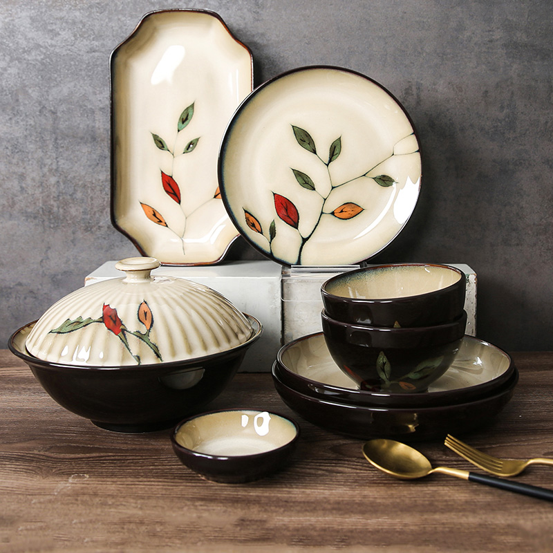 Colored dishes suit household tableware suit yuquan dishes of eating the food dish bowl set bowl plate ceramic composite